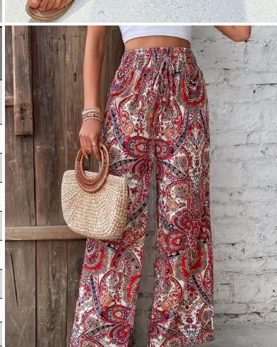 Printed Elastic-Waist Wide-Leg Pants