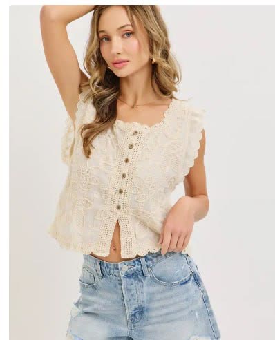 Cotton Gauze Floral Crochet Boho Top