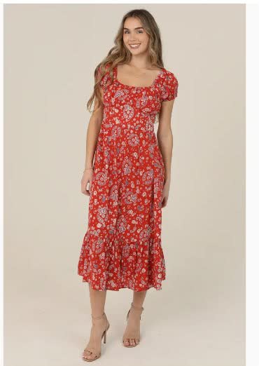 Scoop-Neck Paisley Print Midi Dress