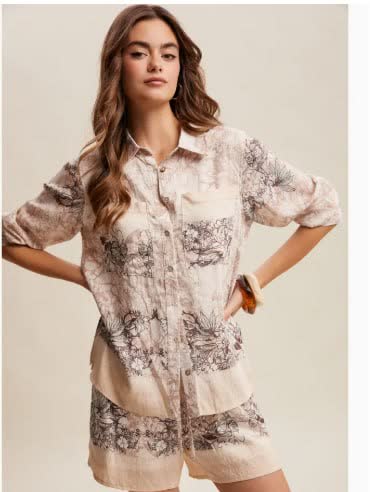Botanical Print Shirt & Lined Shorts Set