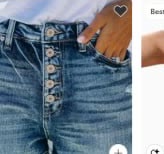 Button-Front High-Waist Rolled-Hem Denim Shorts