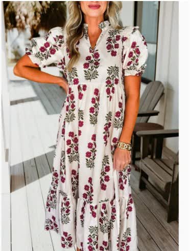 Floral Split-Neck Tiered Maxi Dress
